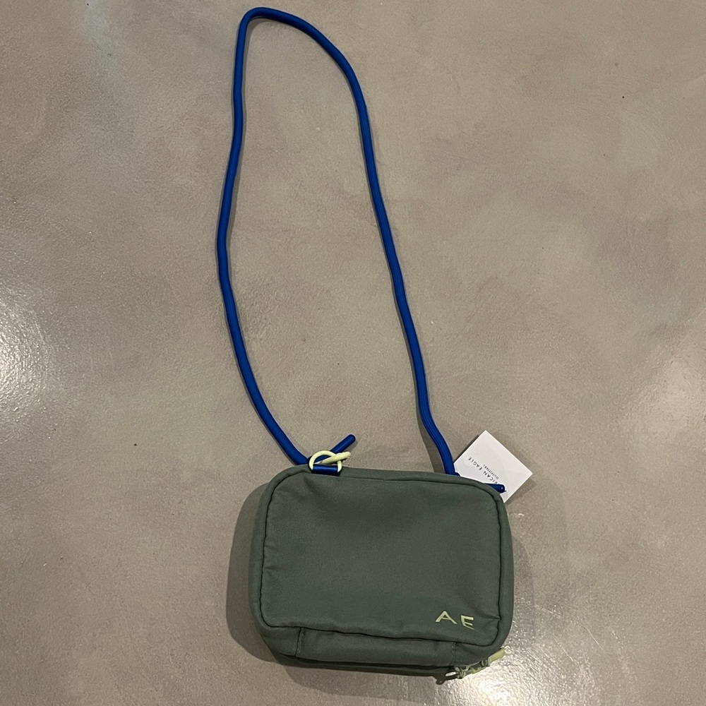 American Eagle Outfitters Olive Belt Bag with Blue Strap
